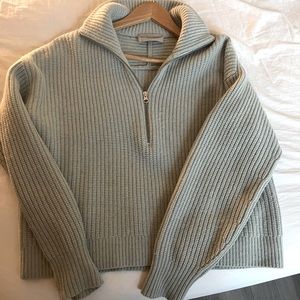 Everlane felted merino half-zip sweater in white sage (size small)
